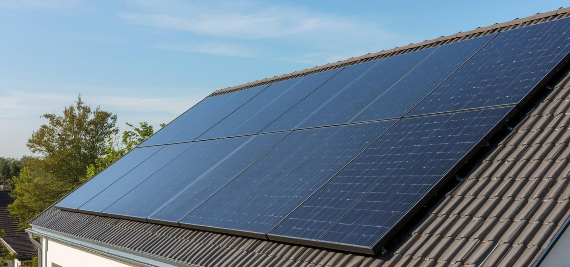 Moderne Photovoltaikanlage auf einem Hausdach mit leistungsstarken Solarmodulen zur Stromerzeugung