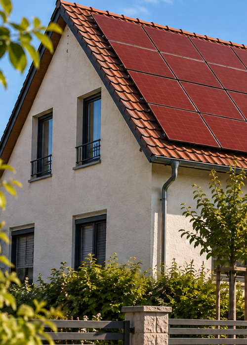 Einfamilienhaus mit roten Solarmodulen