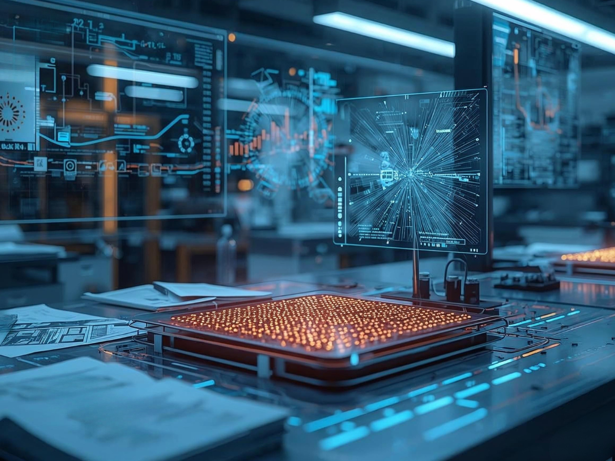 Moderne Photovoltaik-Technologie mit digitaler Steuerung und Datenanalyse als Symbol für die Zukunft der Solarzelle.